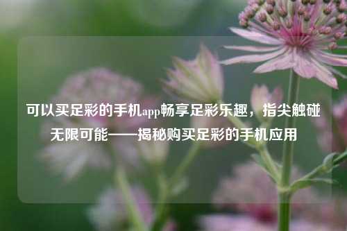 可以买足彩的手机app畅享足彩乐趣，指尖触碰无限可能——揭秘购买足彩的手机应用