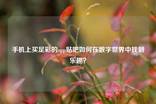 手机上买足彩的app贴吧如何在数字世界中找到乐趣？