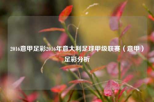 2016意甲足彩2016年意大利足球甲级联赛（意甲）足彩分析